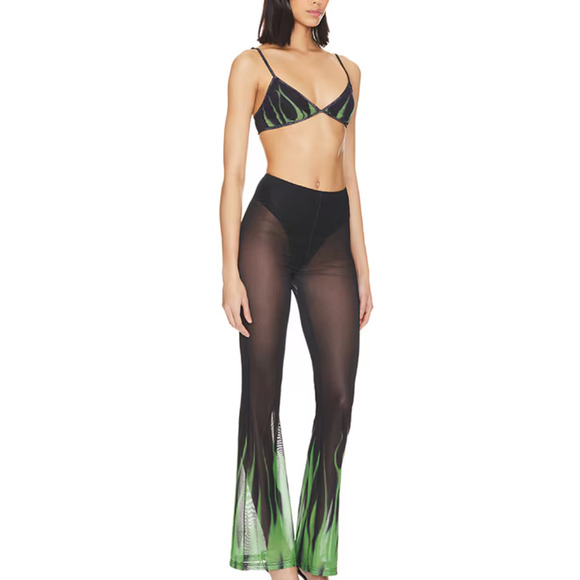 Superdown Black Sheer Flare Pant Set MEDIUM Crop Top Wicked Cochella $88 NEW - Picture 2 of 13
